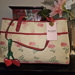 Juicy Couture Red Trim Cherry Tote Bag